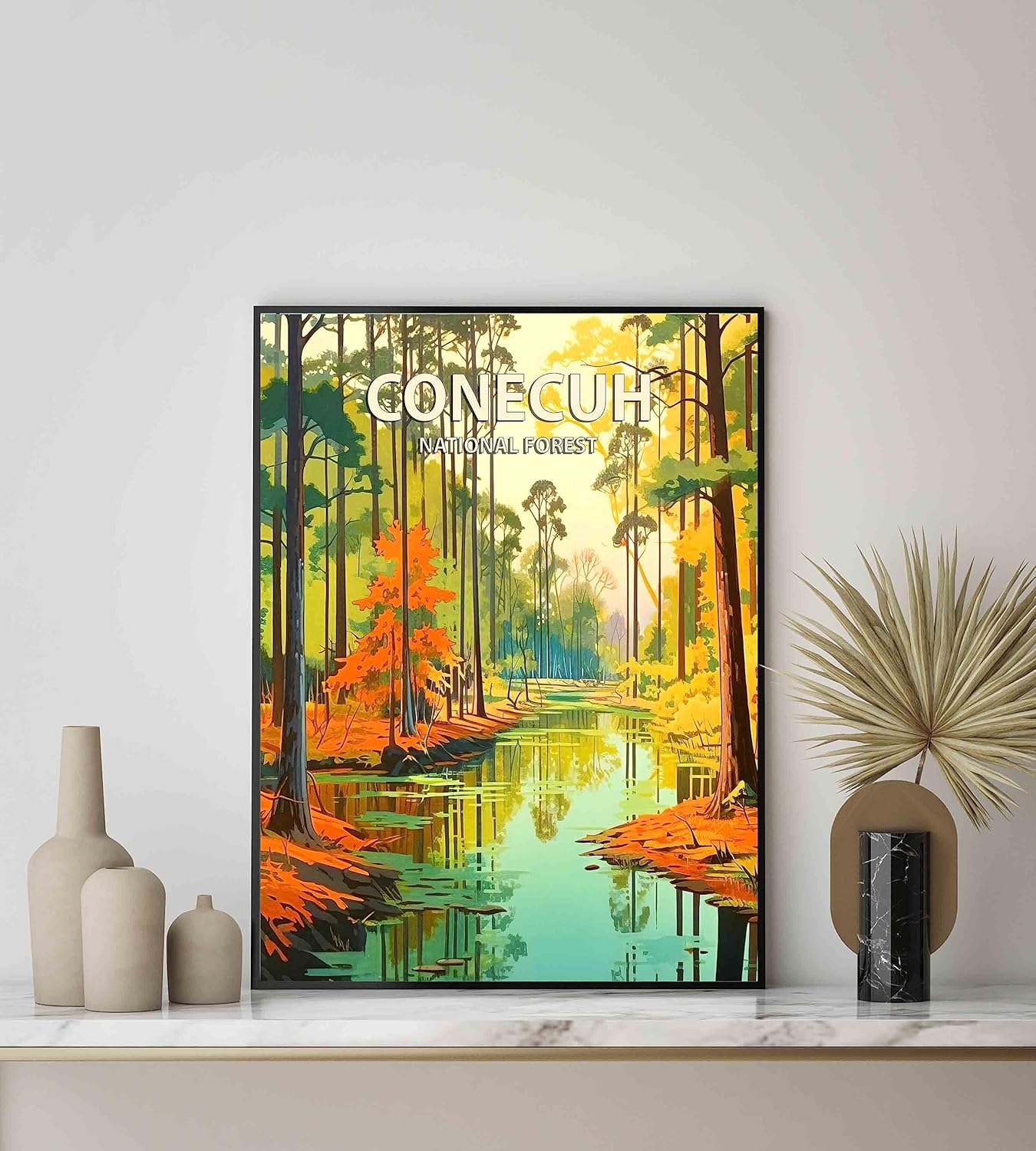 Conecuh National Forest Poster Art Print Retro Mountain Wall Art Poster Vintage Decor Nature Recreation Wilderness Wildlife Decoration, Outdoor Adventure Scenic Beauty Artwork. (Conecuh National