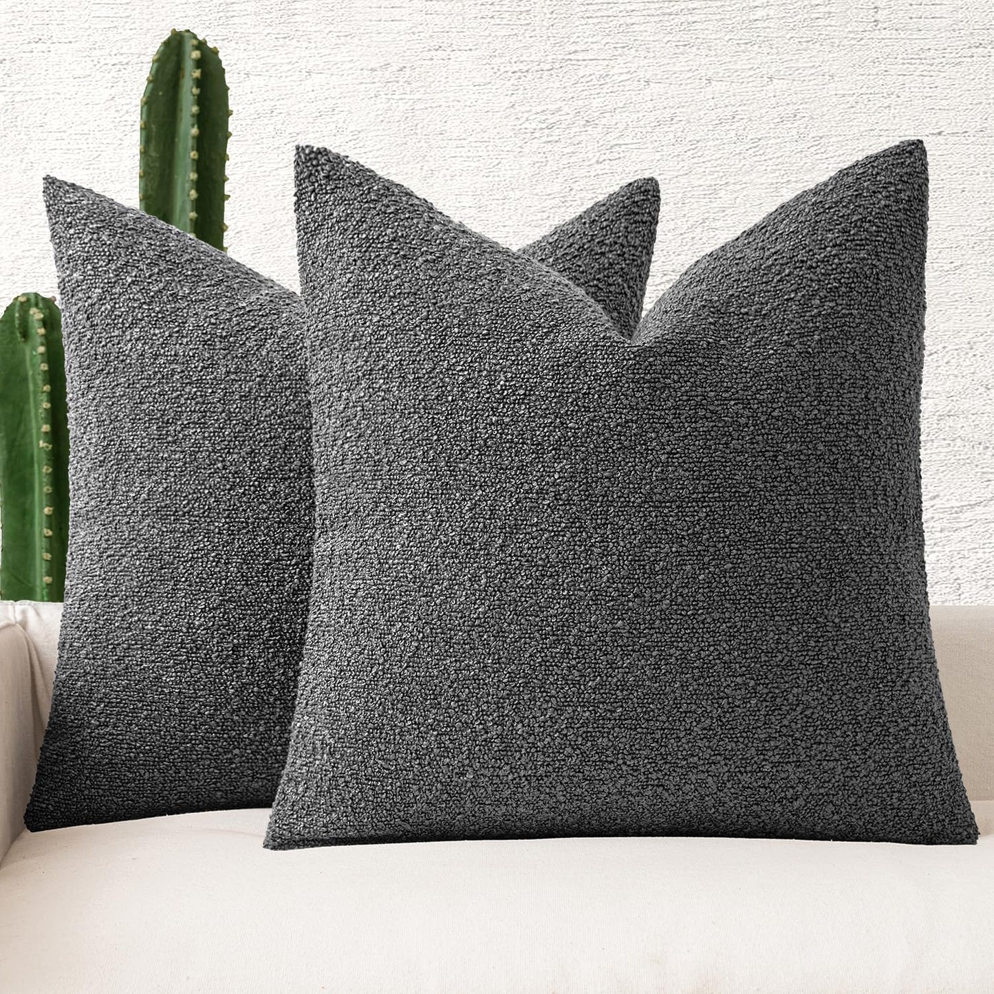 MIULEE 18x18 Inch Decorative Pillow Covers for Couch Bed Set of 2 Textured Boucle Neutral Winter Throw Pillows Dark Gray Accent Solid Cushion Pillowcases Sofa Livingroom Home Decor