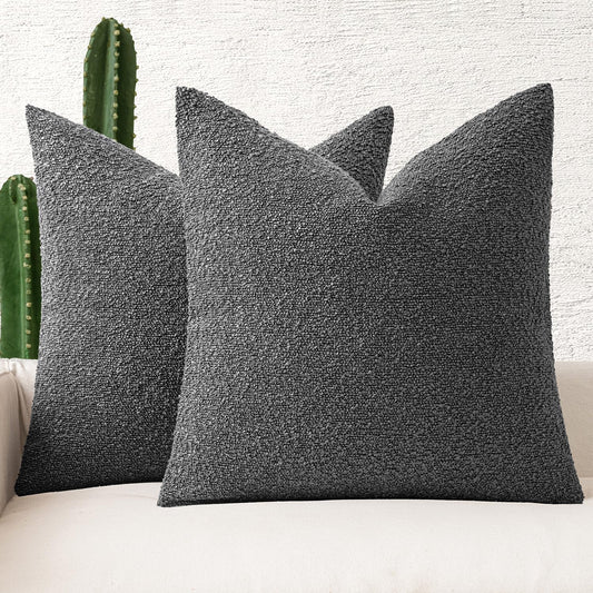 MIULEE 18x18 Inch Decorative Pillow Covers for Couch Bed Set of 2 Textured Boucle Neutral Winter Throw Pillows Dark Gray Accent Solid Cushion Pillowcases Sofa Livingroom Home Decor