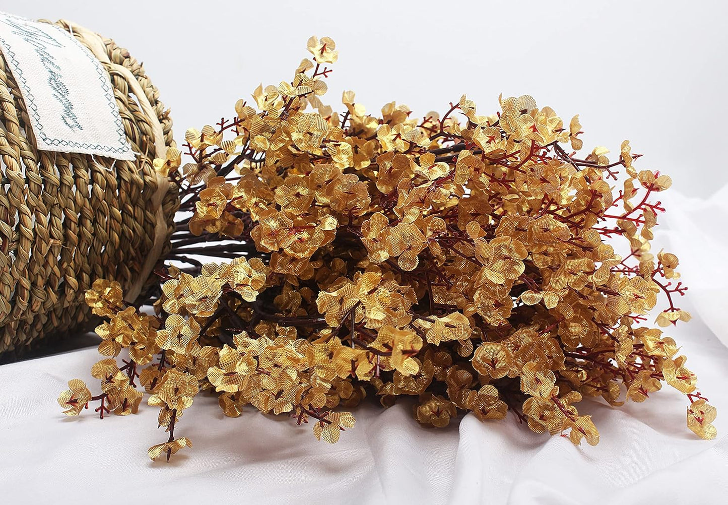 JAKY-Global Babys Breath Fabric Cloth Artificial Flowers 12 Bundle European Fake Silk Plants Decor Wedding Party Decoration Bouquets Real Touch DIY Home Garden (Gold 12pcs)