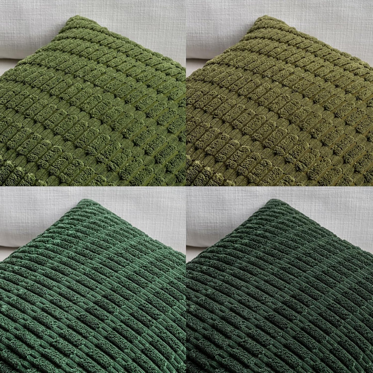 Fancy Homi Set of 4 Green Boho Winter Decorative Throw Pillow Covers 28x28 Inch for Couch Bed Sofa, Aesthetic Modern Bohemian Room Decor, Fuzzy Fluffy Cozy Corduroy Textured Cushion Case 71x71cm