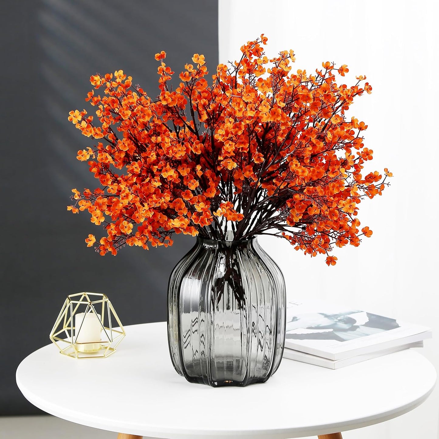 JAKY-Global Babys Breath Orange Silk Artificial Flowers 12 Bundle European Fake Silk Plants Decor Wedding Party Decoration Bouquets Real Touch DIY Home Garden (Orange 12pcs)