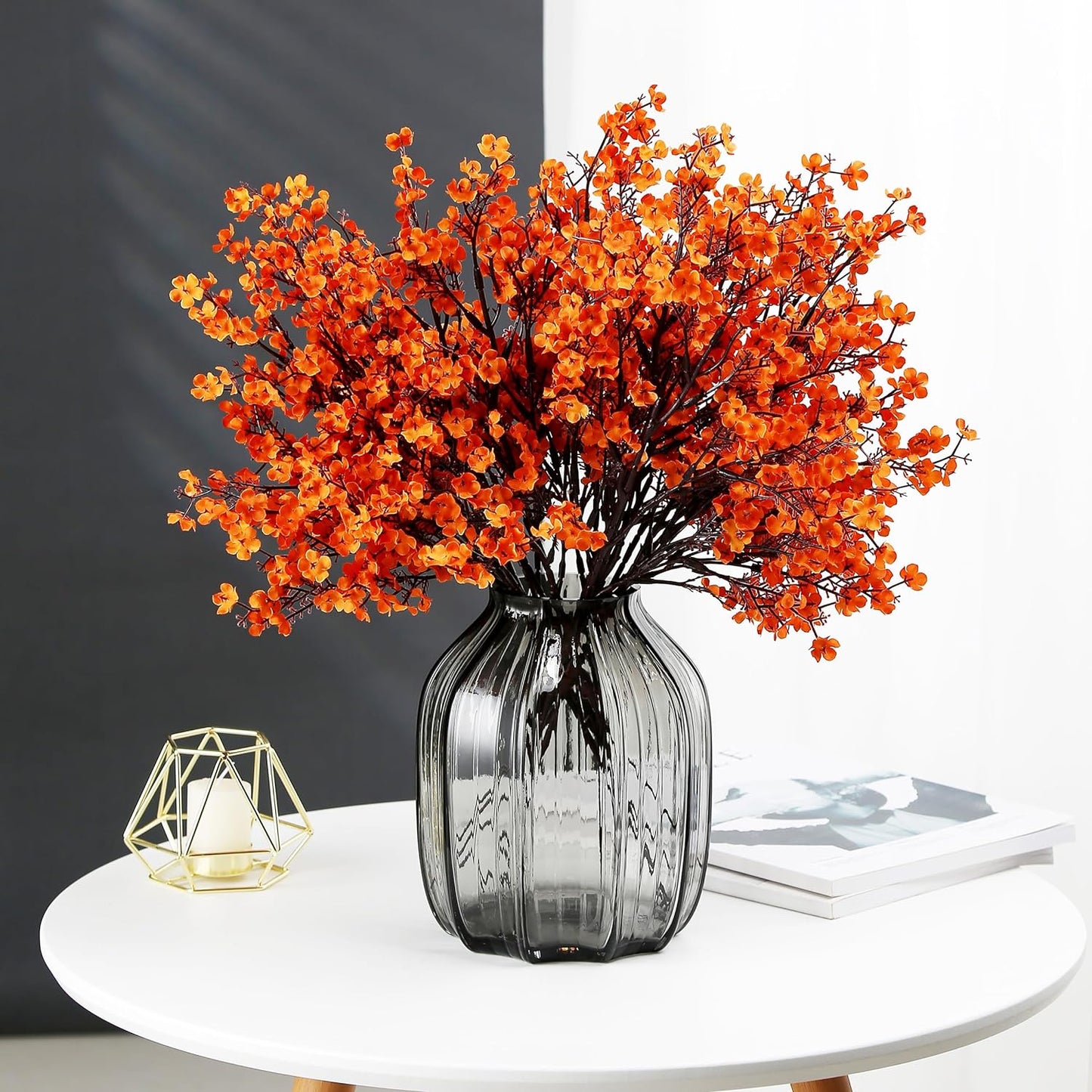 JAKY-Global Babys Breath Orange Silk Artificial Flowers 6 Bundle European Fake Silk Plants Decor Wedding Party Farmhouse Decoration Bouquets Real Touch DIY Home Garden (Orange 6pcs)