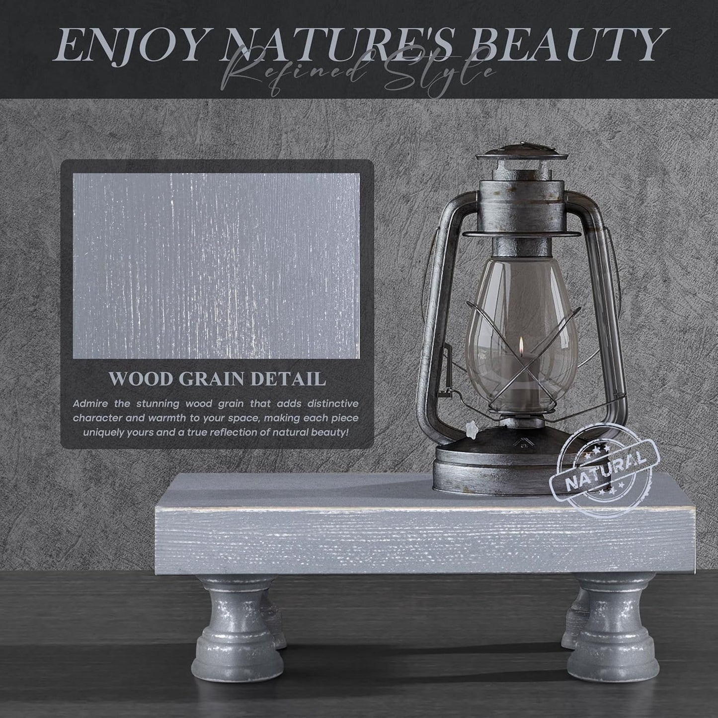 EOSAHR Pine Wood Risers for Decor for Kitchen Sink & Small Vanity - Versatile Risers Display Stands for Bathroom Decor - Chic Sponge Holder and Perfume Organizer (Gray, 8.5")