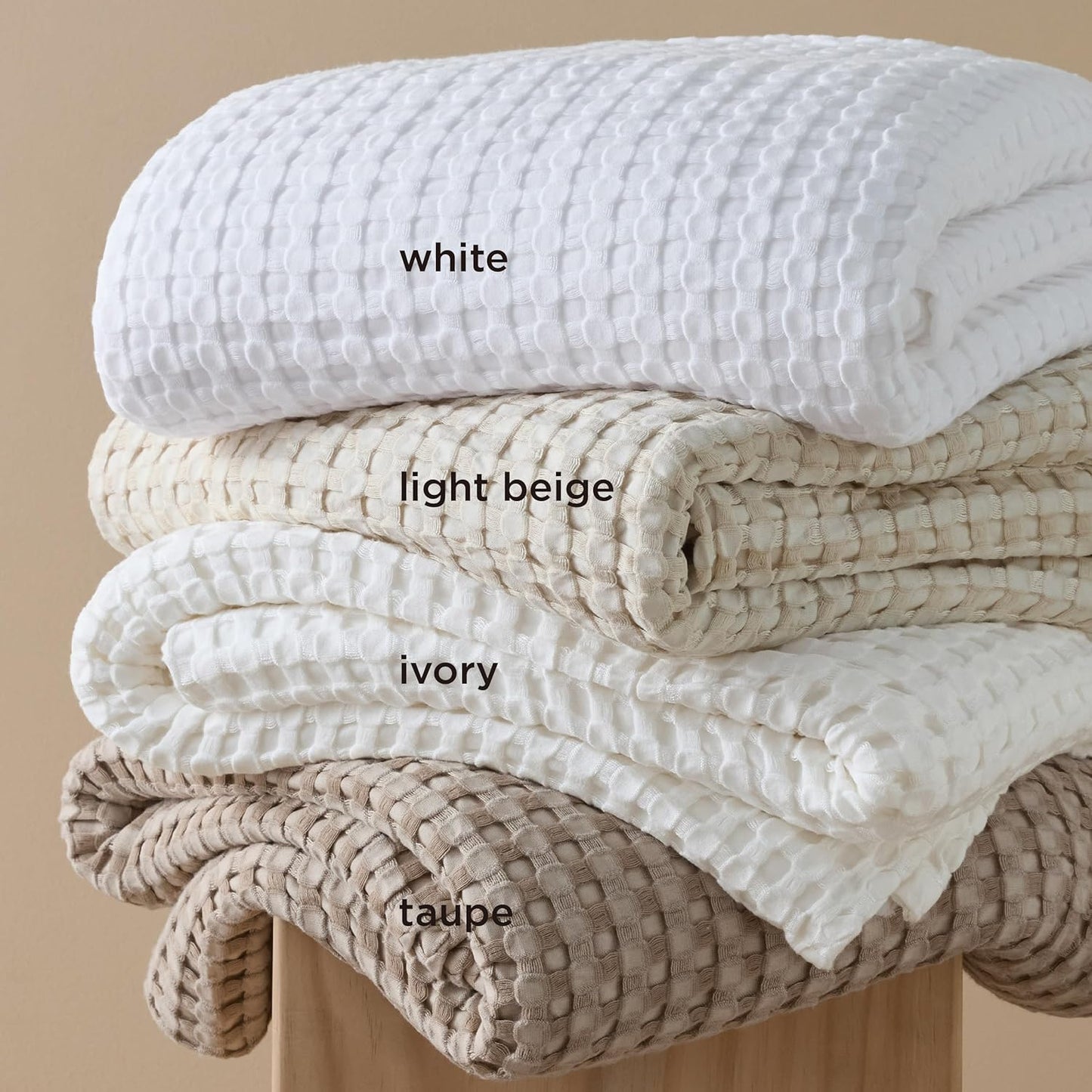 Bedsure Cooling Cotton Waffle Full Size Blanket - Lightweight Breathable Blanket of Rayon Derived from Bamboo for Hot Sleepers, Luxury Throws for Bed, Couch and Sofa, Taupe, 80x90 Inches