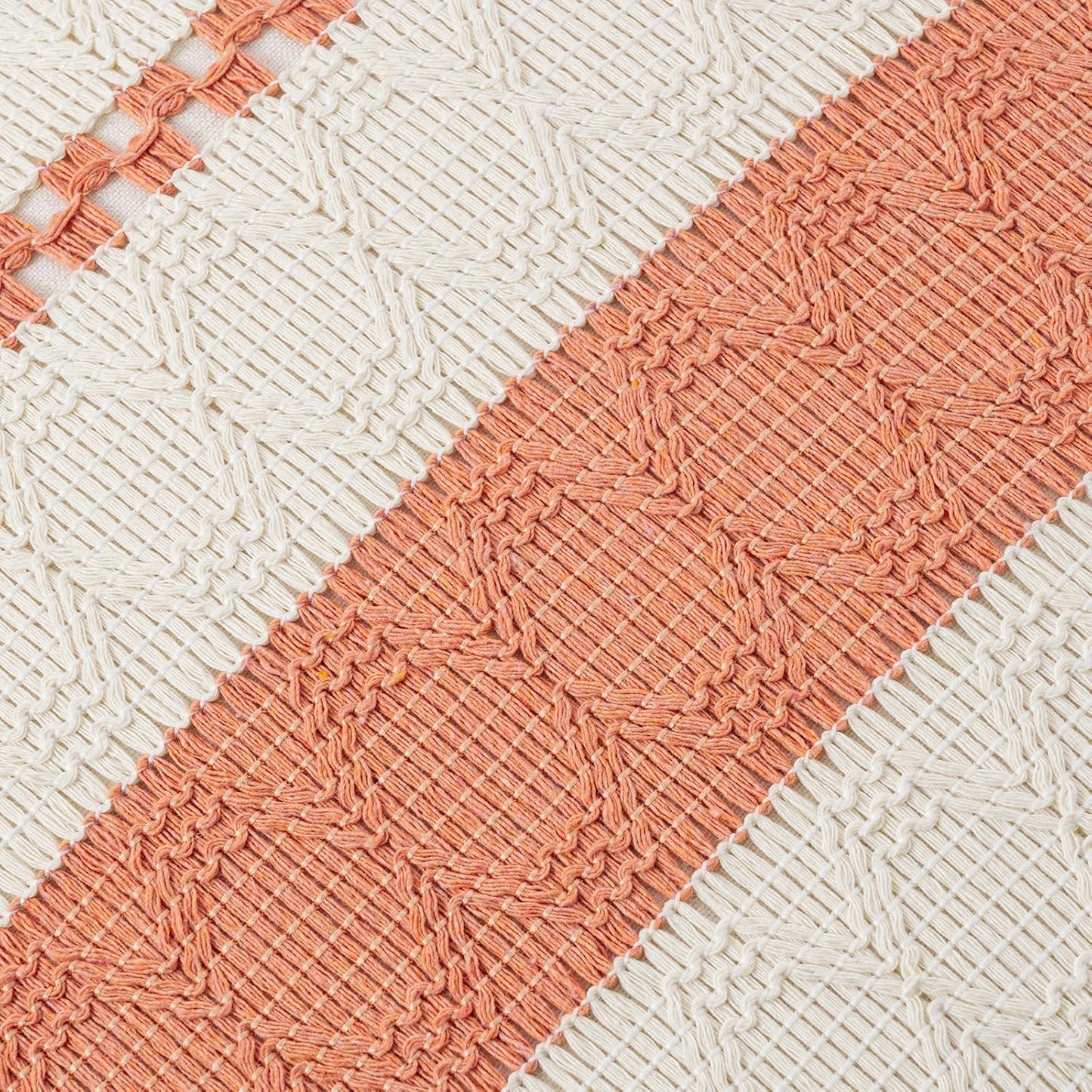 Fancy Homi Set of 2 Boho Coral Decorative Throw Pillow Cover 22x22 Inch for Couch Bed Sofa, Aesthetic Modern Organic Farmhouse Home Decor, Soft Cotton Cute Accent Macrame Woven Cushion Case