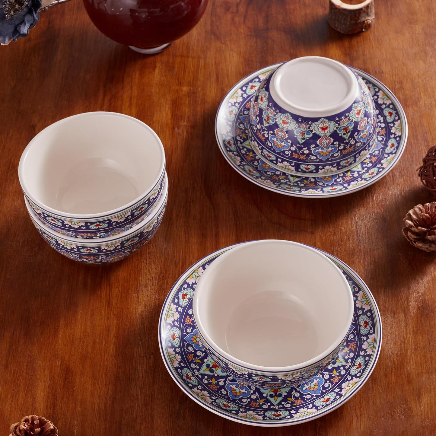 Bico Mandala Kaleidoscope Cereal Bowls Set of 4, 26 oz Deep Ceramic Soup Bowls for Cereal, Salad, Noodles, Kitchen, Microwave and Dishwasher Safe, Gift for Housewarming and Thanksgiving