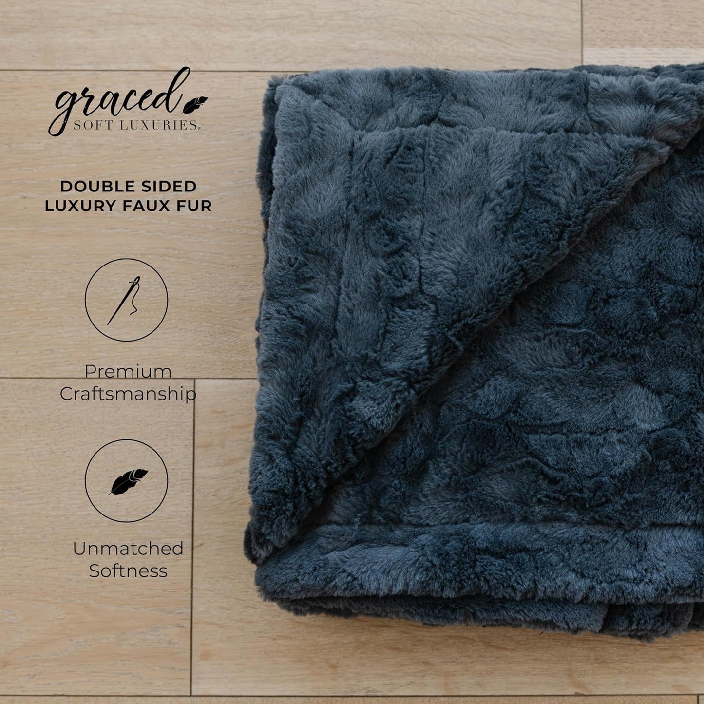 GRACED SOFT LUXURIES Charcoal Faux Fur Throw Blanket | Ultra Soft & Fluffy 50x60 inches | Cozy, Thick & Warm | Perfect for Bed or Couch | Kids & Adults