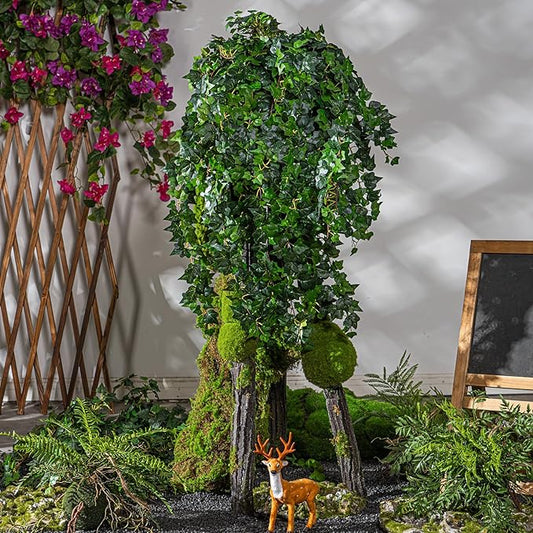 2PCS Fake Plants Decor,Artificial Morning Glory for Home Decor Indoor,Fake Ivy Plants Realistic Faux Plants Indoor for Home Living Room Bedroom Office Decoration