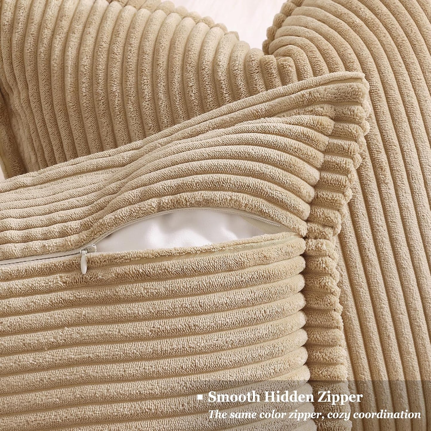 decorUhome Corduroy Light Brown Throw Pillow Covers 26x26 Set of 2 Decorative Soft Boho Farmhouse Euro Couch Pillow Covers for Living Room Bed Sofa Broadside Striped Pillow Cases