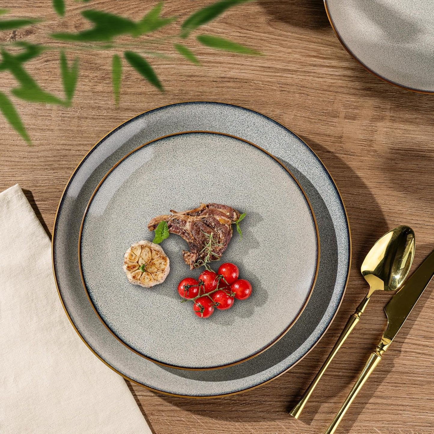 GBHOME Ceramic Dinnerware Sets for 6, 18 Pieces Stoneware Plates and Bowls Sets, Reactive Glaze Dish Set-Scratch Resistant, Dishwasher&Microwave Safe