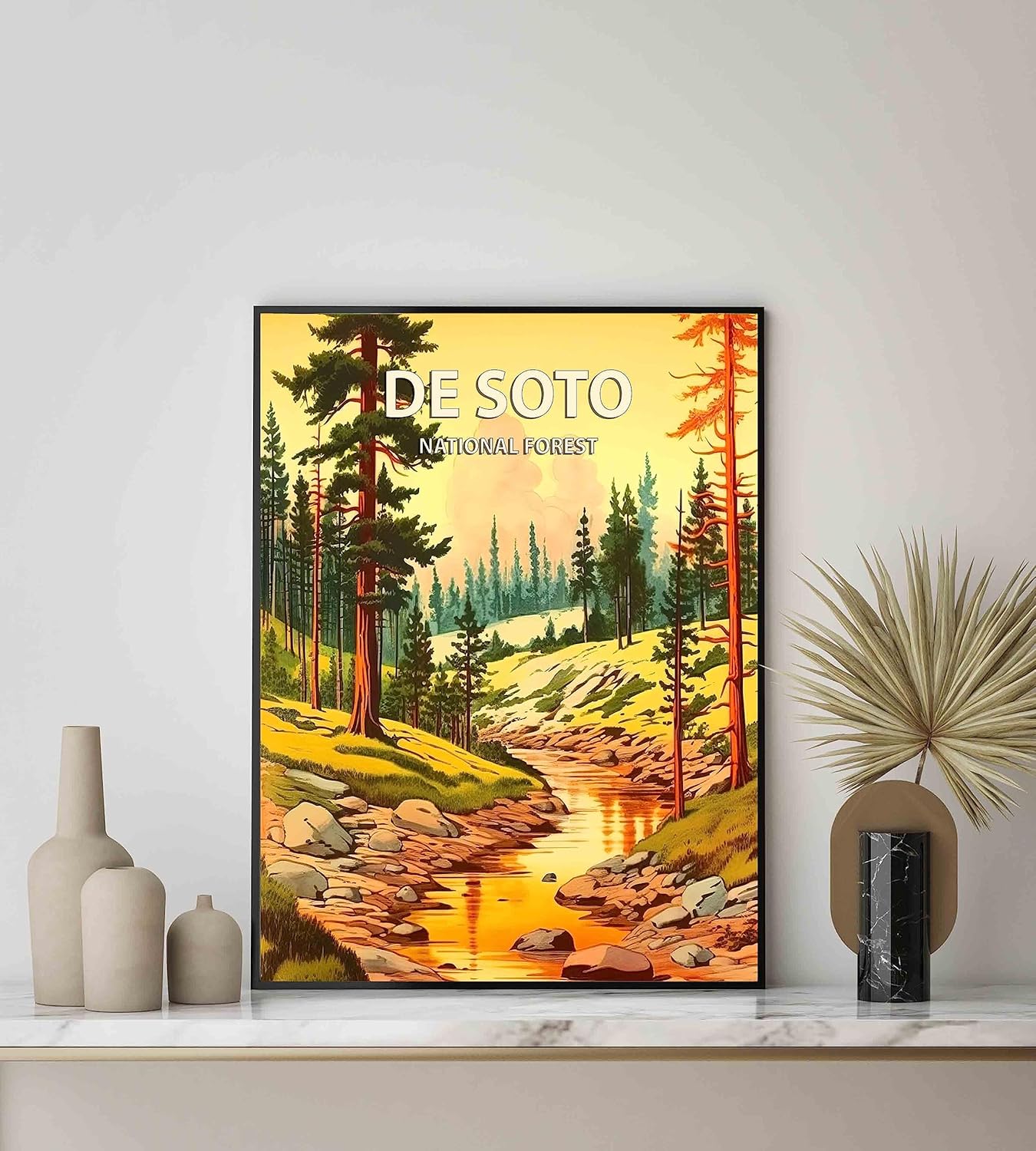 De Soto National Forest Poster Art Print Retro Mountain Wall Art Poster Vintage Decor Nature Recreation Wilderness Wildlife Decoration, Outdoor Adventure Scenic Beauty Artwork. (De Soto National