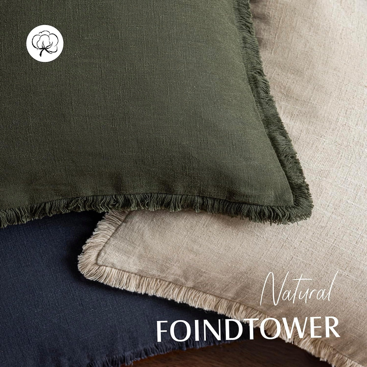 Foindtower Decorative Linen Fringe Throw Pillow Covers Cozy Boho Farmhouse Cushion Cover with Tassels Soft Accent Pillowcase for Chair Sofa Bed Living Room Home Decor, 12×24 Inch, 1PC,Dark Olive Green