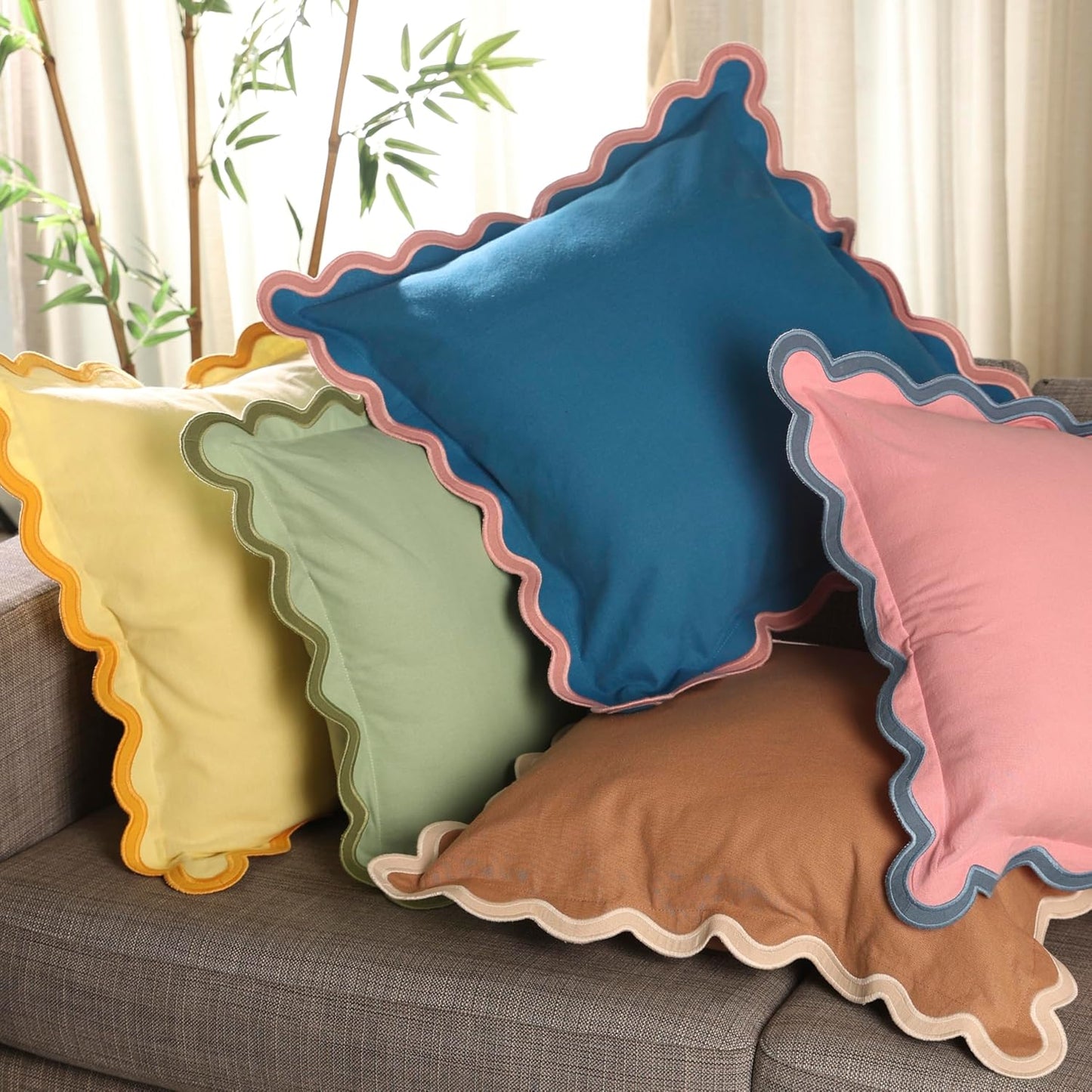 Folkulture Throw Pillow Covers | (18 x 18) Set of 2 Scallop Pillow Cover | Decorative Pillow Covers | Accent Throw Pillows or Outdoor Pillow | Cotton Pillow Covers Standard Size | Blue Throw Pillows