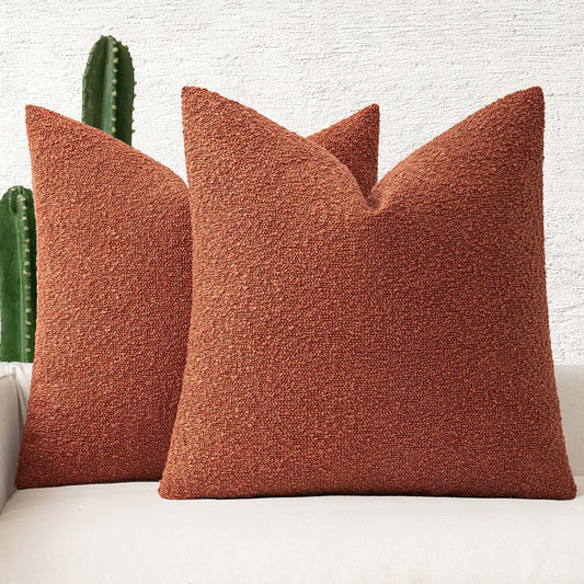 MIULEE 20x20 Inch Decorative Pillow Covers for Couch Bed Set of 2 Textured Boucle Neutral Winter Throw Pillows Burnt Orange Accent Solid Cushion Pillowcases Sofa Livingroom Home Decor