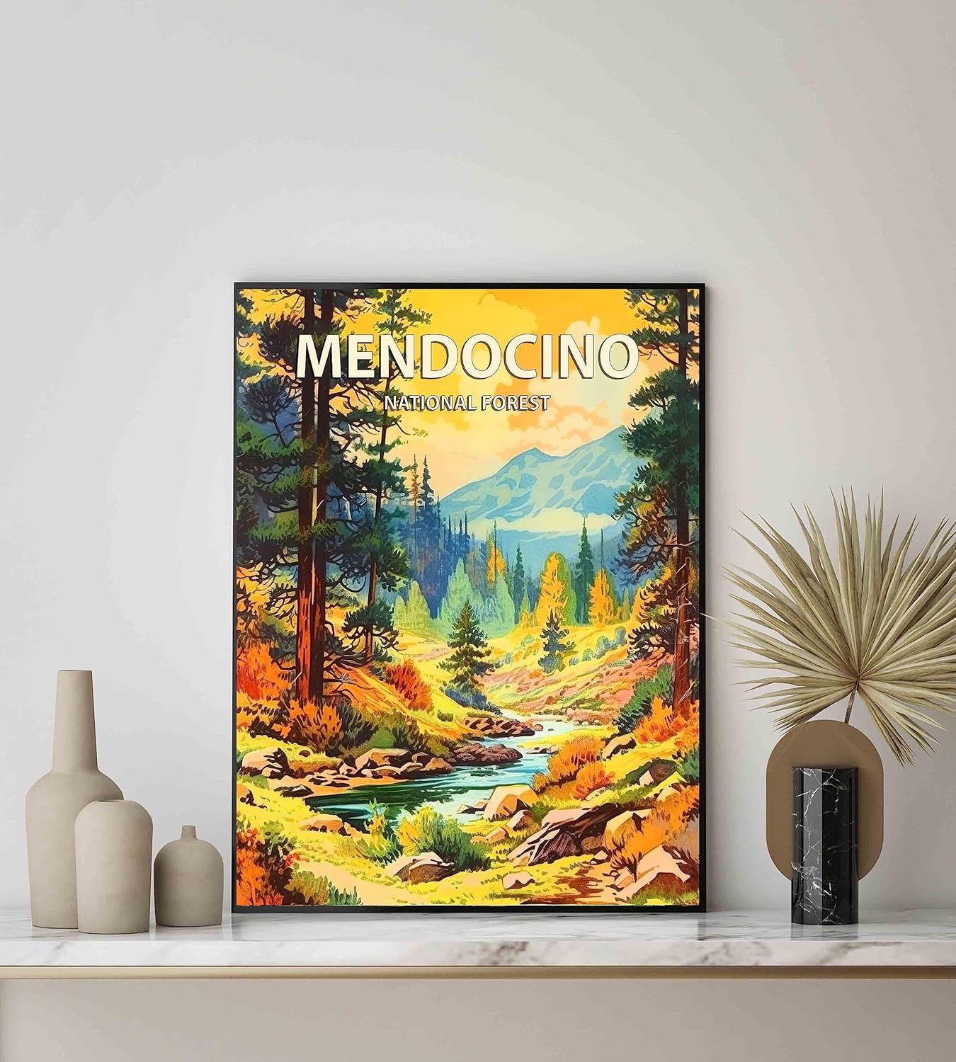 Mendocino National Forest Poster Art Print Retro Mountain Wall Art Poster Vintage Decor Nature Recreation Wilderness Wildlife Decoration, Outdoor Adventure Scenic Beauty Artwork. (Mendocino National