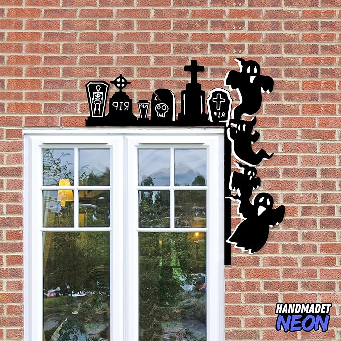 Personalized Metal Halloween Door Toppers, Custom Text Halloween Door Corner Sign, Doors Frame Decoration Halloweens Theme Decoration, Funny Creative Silhouette Wall Art Decor