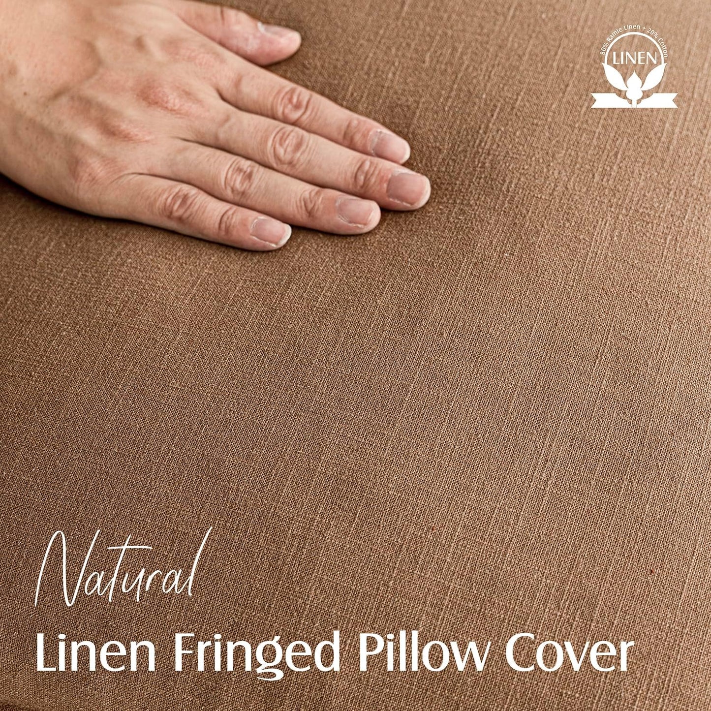 Foindtower Set of 2 Decorative Linen Fringe Throw Pillow Covers Cozy Boho Farmhouse Cushion Cover with Tassels Soft Accent Pillowcase for Couch Sofa Bed Living Room Home Decor, 22×22 Inch, Khaki Brown