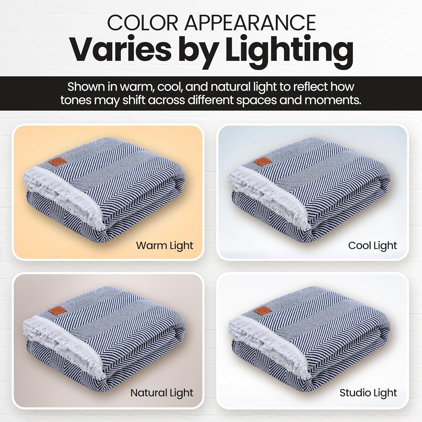 Gold Case Throw Blanket for Bed - 100% Recycled Turkish Cotton Blanket - Elegant Lightweight Soft Throw Blankets for Bed & Living Room - Queen Size Cozy Blankets - 90x90 - Navy Blue