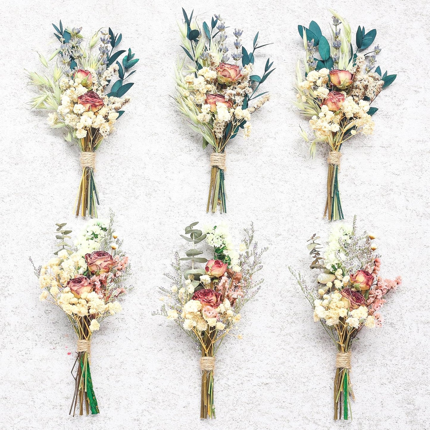 Mini Dried Flower Bouquet Set of 6, Pampas Grass Boho Wedding Table Centerpieces,Boutonniere for Men,Dry Flowers,Personalized Bridesmaid Gift Box,Small Bottles Decoration.(Rose)