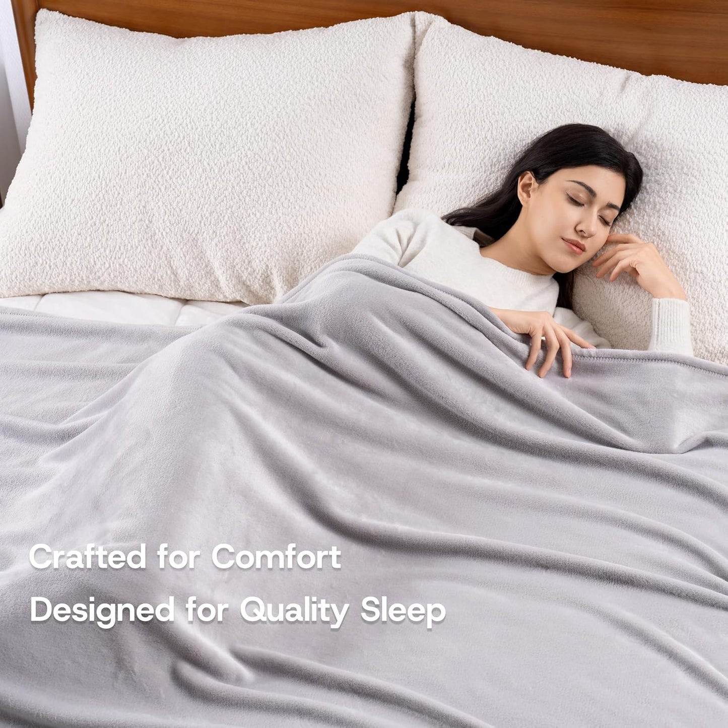 Luxury Fleece Warm Blanket, Soft Lightweight Velvety Plush Blanket for Sofa and Bed, Cozy Comfy for All Seasons(Chateau Grey, 70×90 Inches)