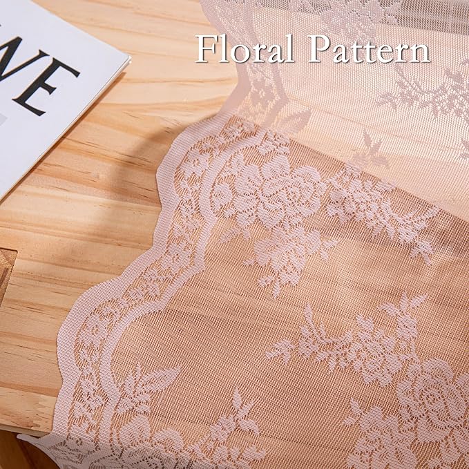 MEETSKY Pink Lace Curtains 54 Inch Length Set of 2 Vintage Victorian French Pretty Elegant for Girls Room Light Filtering Privacy Protect Back Tab Rod Pocket Sheer Drapes, 50"W Each Panel, Light Pink