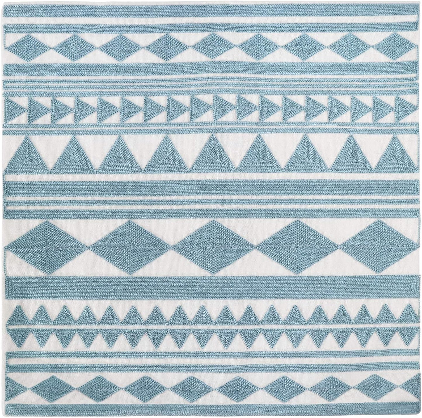 Embroidery Throw Pillow Cover 18x18 Home Décor Light Blue Geometric Cushion Cover Diamond Triangle Pillow Case Teal Floor Pillow Cover for Couch Sofa Chair 100% Cotton 45x45cm, 1 Piece
