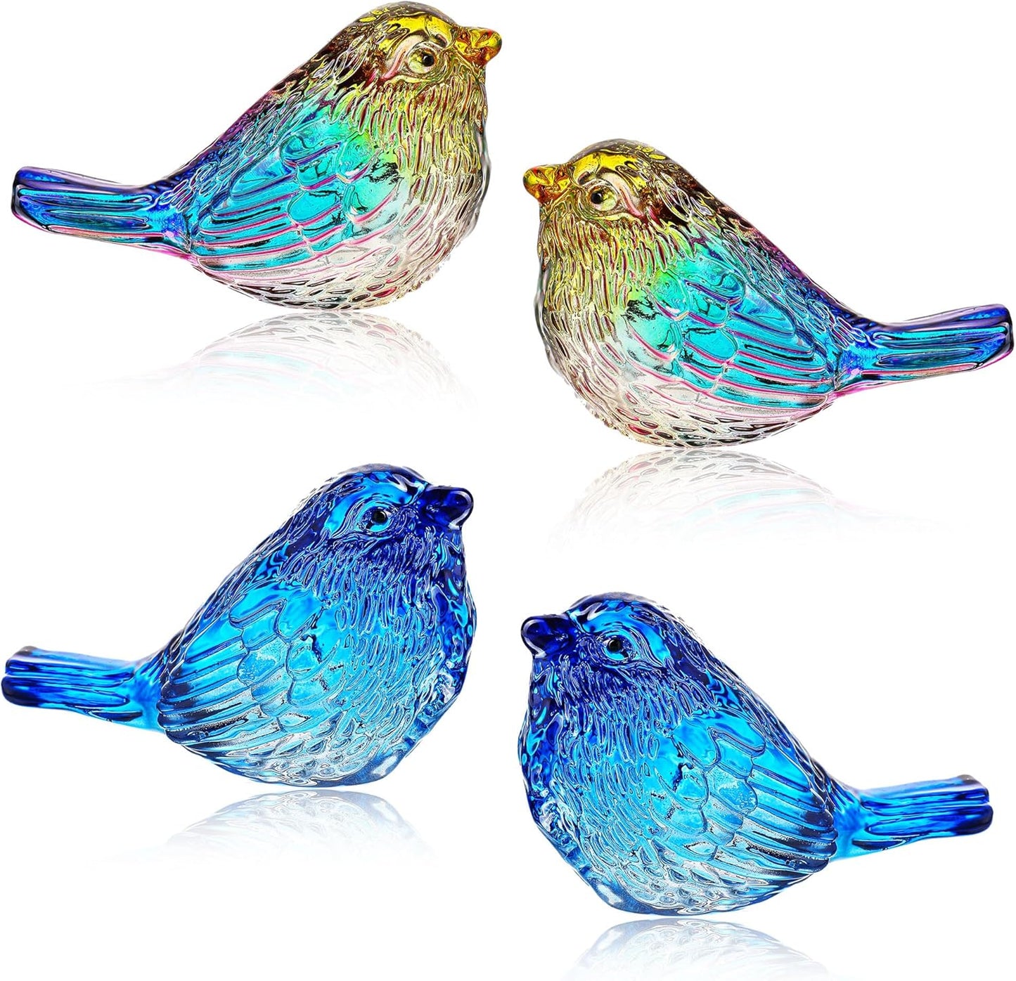 HDCRYSTALGIFTS Set 4 Crystal Bird Figurines - 3'' Art Glass Animals Sculptures Gift for Bird Lovers Women Birthday Anniversary Table Home Decor