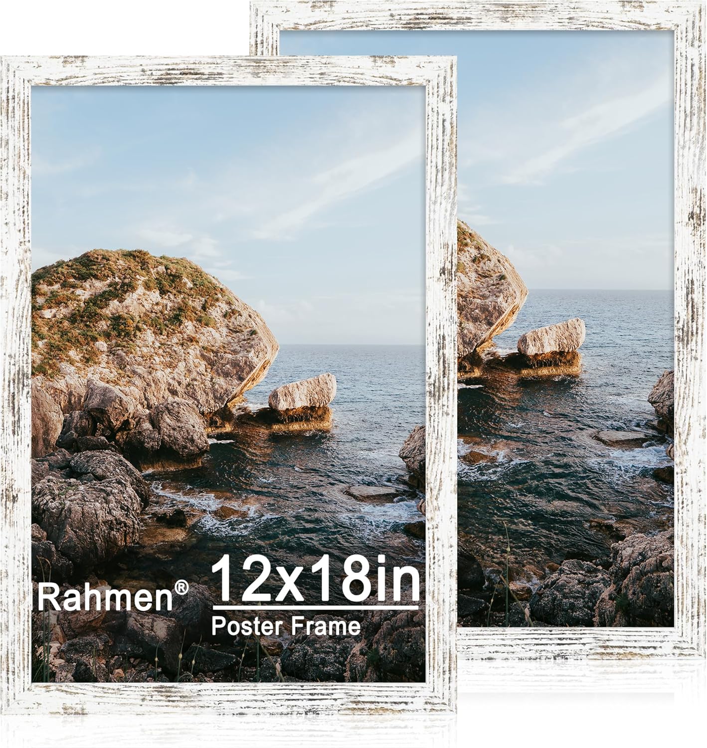 iRahmen 12x18 Picture Frame Set of 2 with Plexiglass, Distressed White Wood Poster Frame for Photo Gallery Wall Mounting Horizontal and Vertical