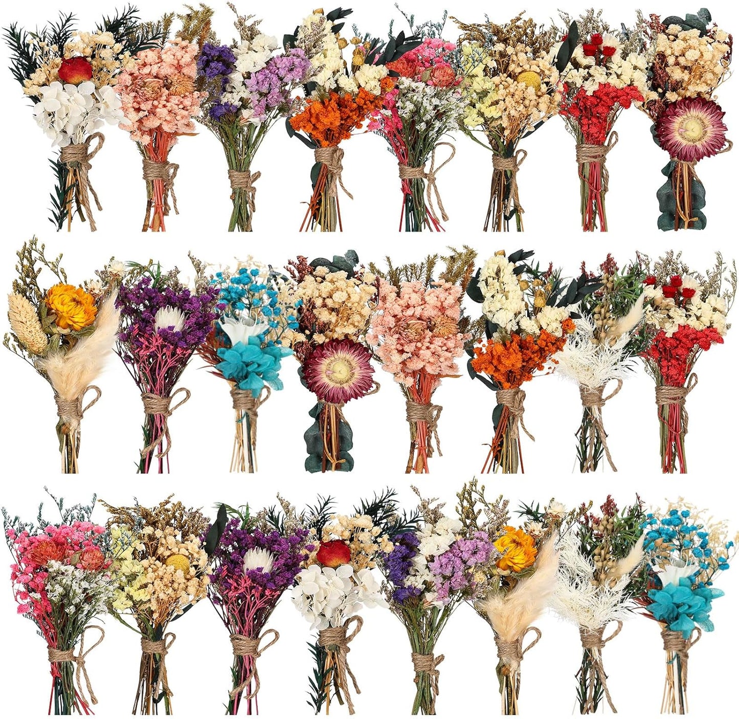 Layhit 24 Pcs Boho Dried Flower Bouquet Mini Wedding Handmade Dry Flowers Decor for Vase Crafts DIY Photo Boutonniere for Men Floral Plant for Bridesmaid Gift Birthday Decor(Colorful)