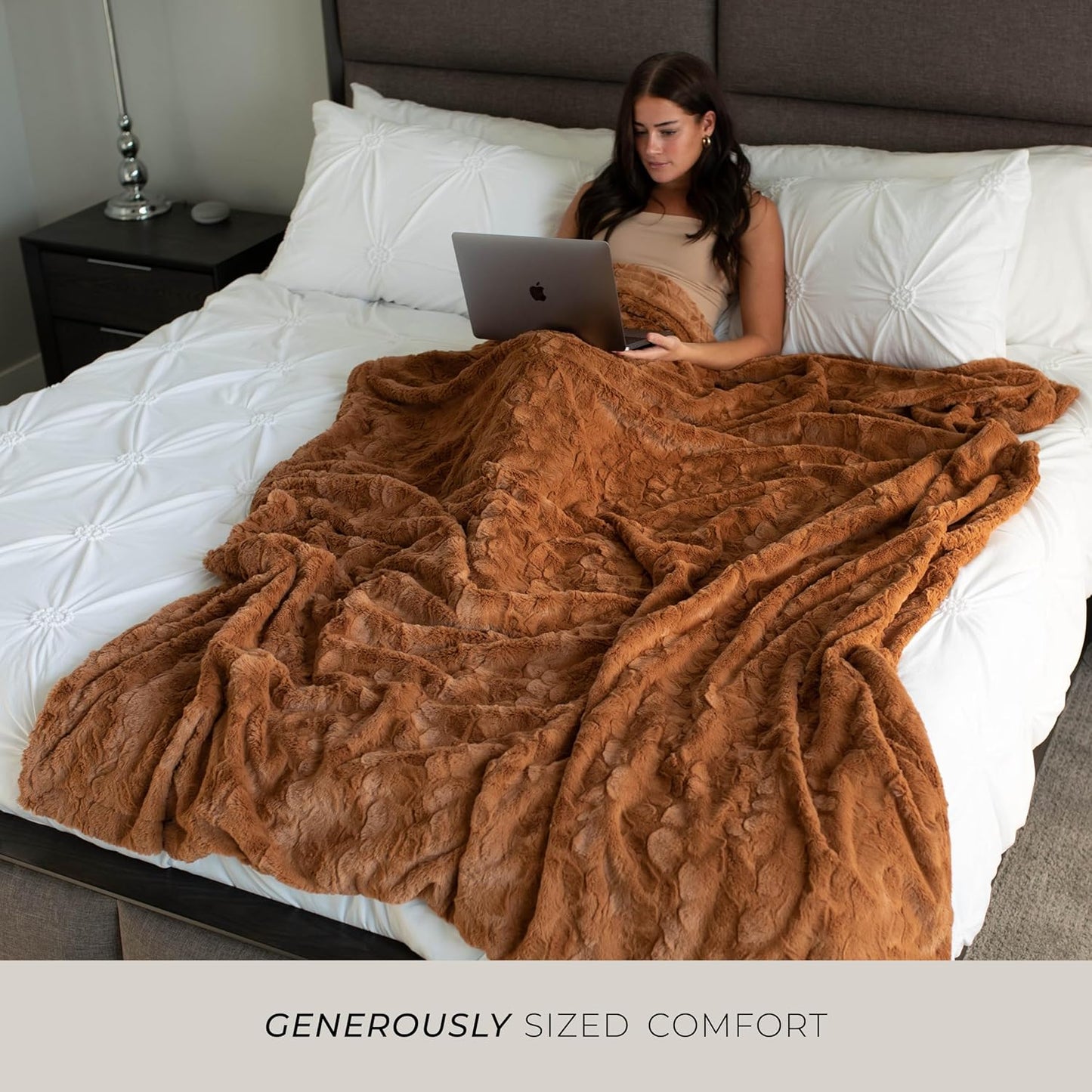 GRACED SOFT LUXURIES Throw Blanket Oversized Softest Warm Elegant Cozy Decorative Thick Faux Fur for Couch, Sofa, Bed, Living Room, Home (XL 60" x 80", Camel)