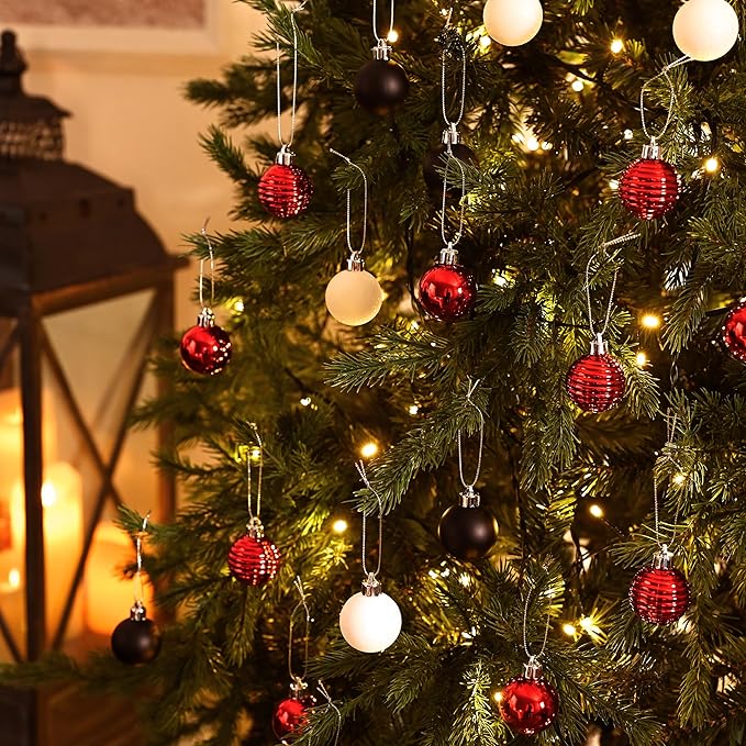 Valery Madelyn 1.57 Inches Small Christmas Tree Decorations Ornament Set for Fall Halloween, 24ct Red and Black Shatterproof Hanging Ball Ornaments Holiday Party Decor