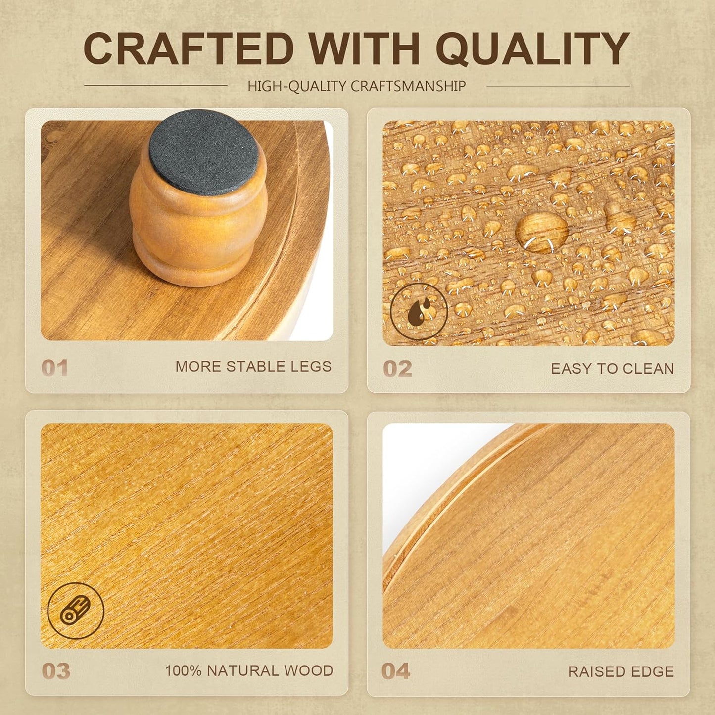 EOSAHR Farmhouse Round Wood Riser – Wooden Tray Pedestal Stand for Bathroom Decor & Kitchen Sink – Decorative Riser Display Stand for Cupcake, Candle and Sponge (Light Brown)