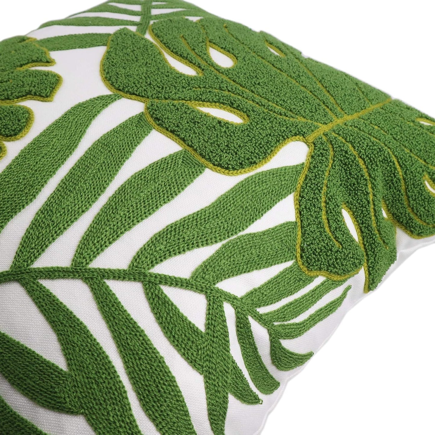 Embroidery Throw Pillow Covers 18x18 Home Decor Loop Tropical Green Leave Floor Pillow Cover for Couch 100% Cotton Canvas Cushion Cover Pillow Case Plant Monstera Leaf 45x45, 1 Piece
