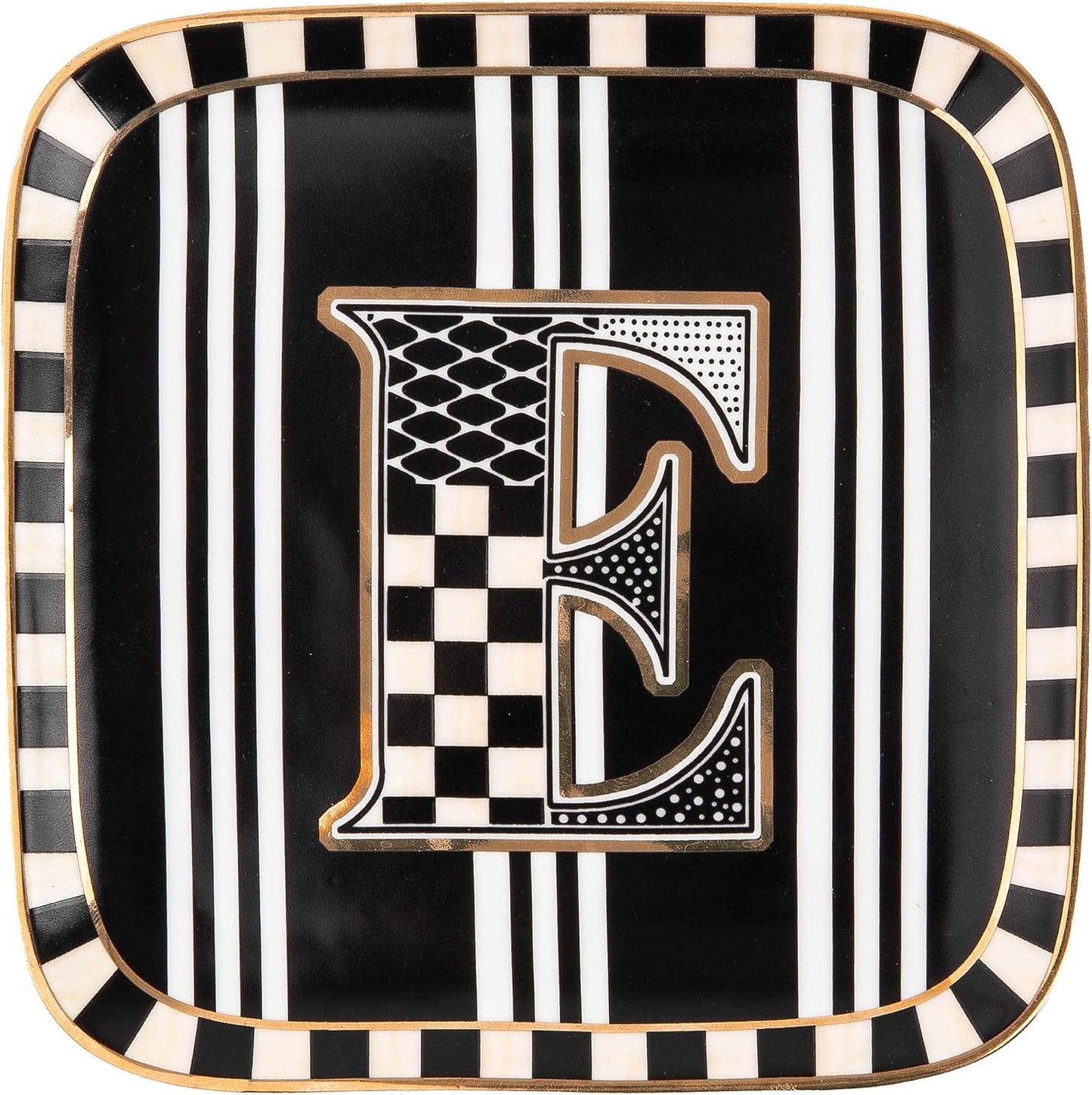 MACKENZIE-CHILDS Monogram Dish, Decorative Ceramic Letter Plate, 5 3/4" Square, E