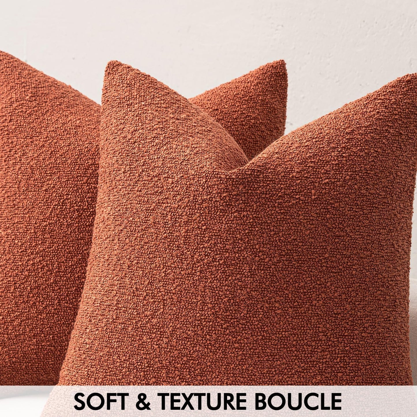 MIULEE 12x20 Inch Decorative Lumbar Throw Pillows for Bed Set of 2 Textured Boucle Neutral Winter Throw Pillow Covers Burnt Orange Accent Solid Pillowcases Sofa Livingroom Home Decor