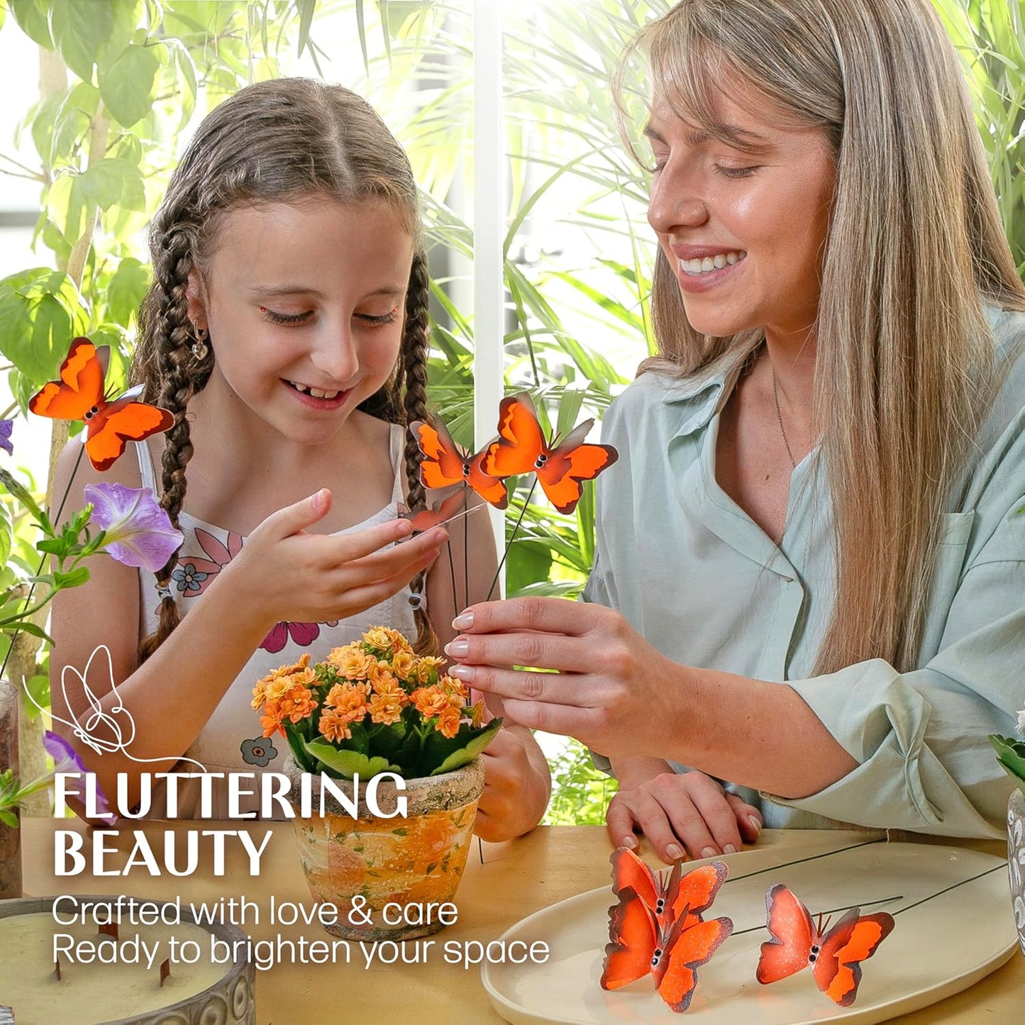 Handmade Butterfly Garden Stakes – Set of 7 Orange Decorative Butterflies Idea for Garden & Nature Lovers – Outdoor & Indoor Garden Decor – Air Aquarium Handmade by Kushner