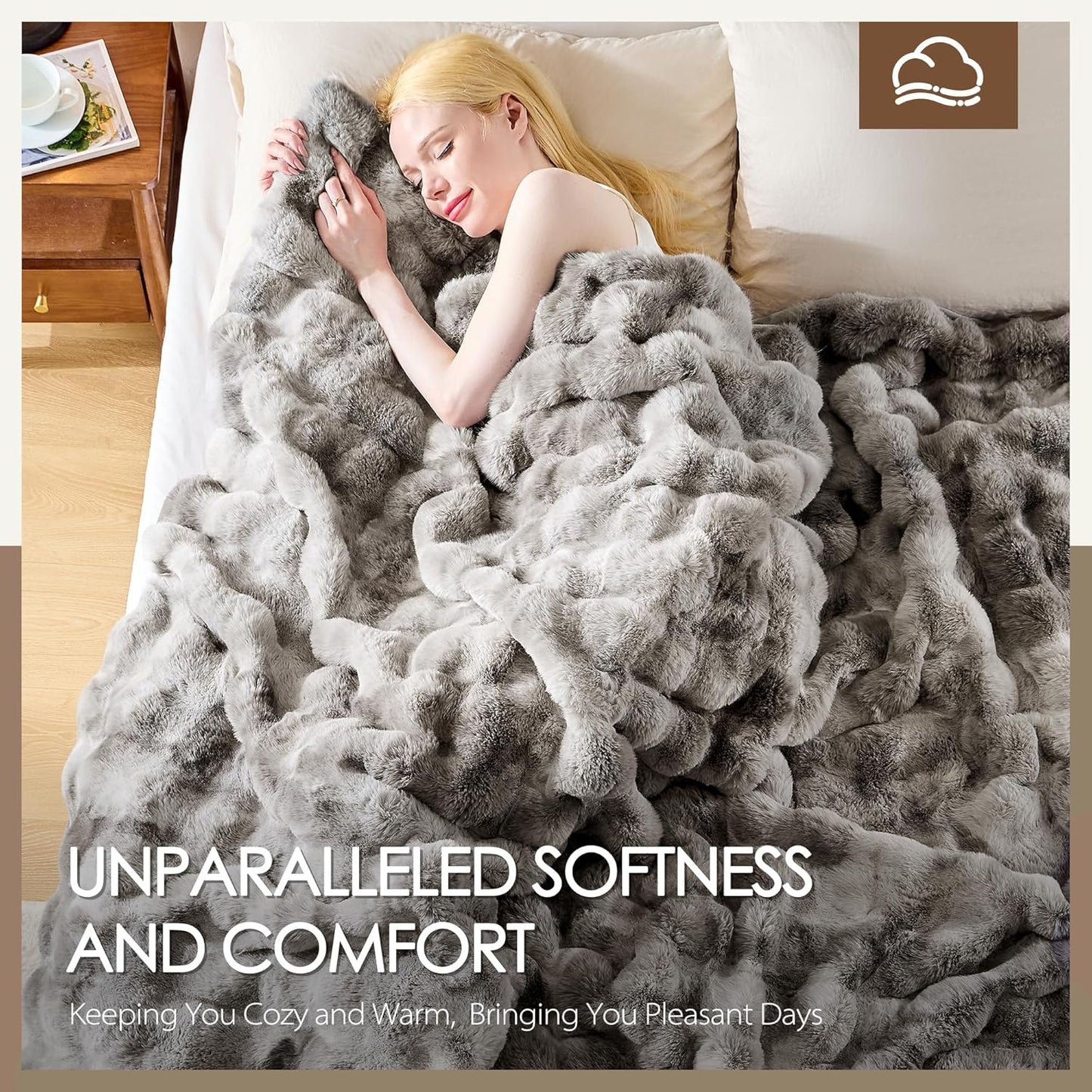 Luxury 1000GSM Faux Rabbit Fur Throw Blanket, Super Heavy Warm Cozy Blankets for Couch Bed Sofa, Bubble Plush Fuzzy Elegant Soft Reversible Mink Blanket for Living Room Bedroom, Tie-dye Grey