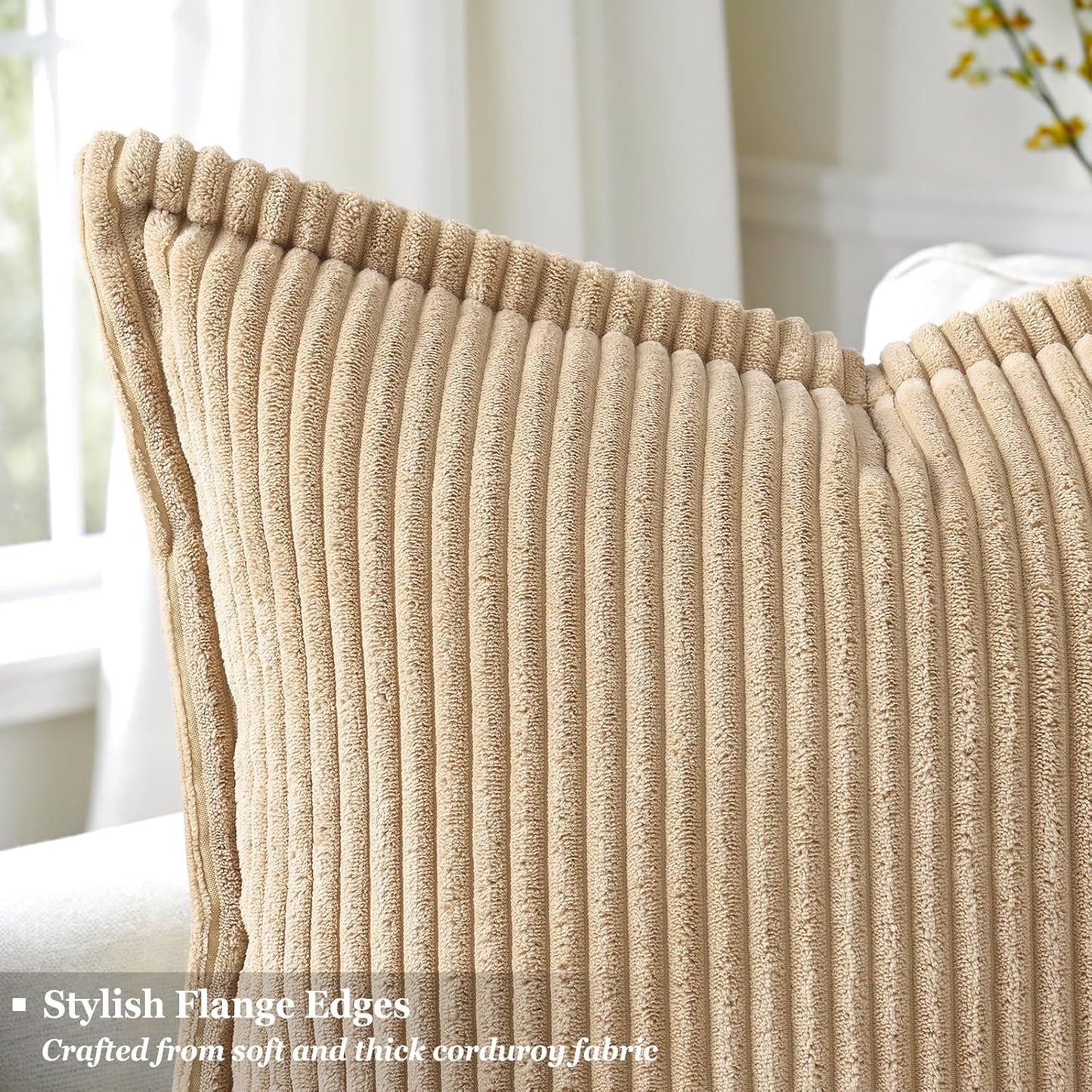 decorUhome Corduroy Light Brown Throw Pillow Covers 20x20 Set of 2 Decorative Soft Boho Farmhouse Euro Couch Pillow Covers for Living Room Bed Sofa Broadside Striped Pillow Cases