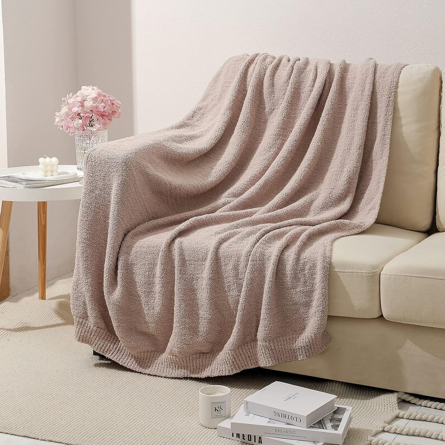 bearberry Super Soft Fluffy Throw Blanket Lightweight Cozy Warm Bed Blankets for Couch Bed Sofa All Season (Beige, 60”x80”)