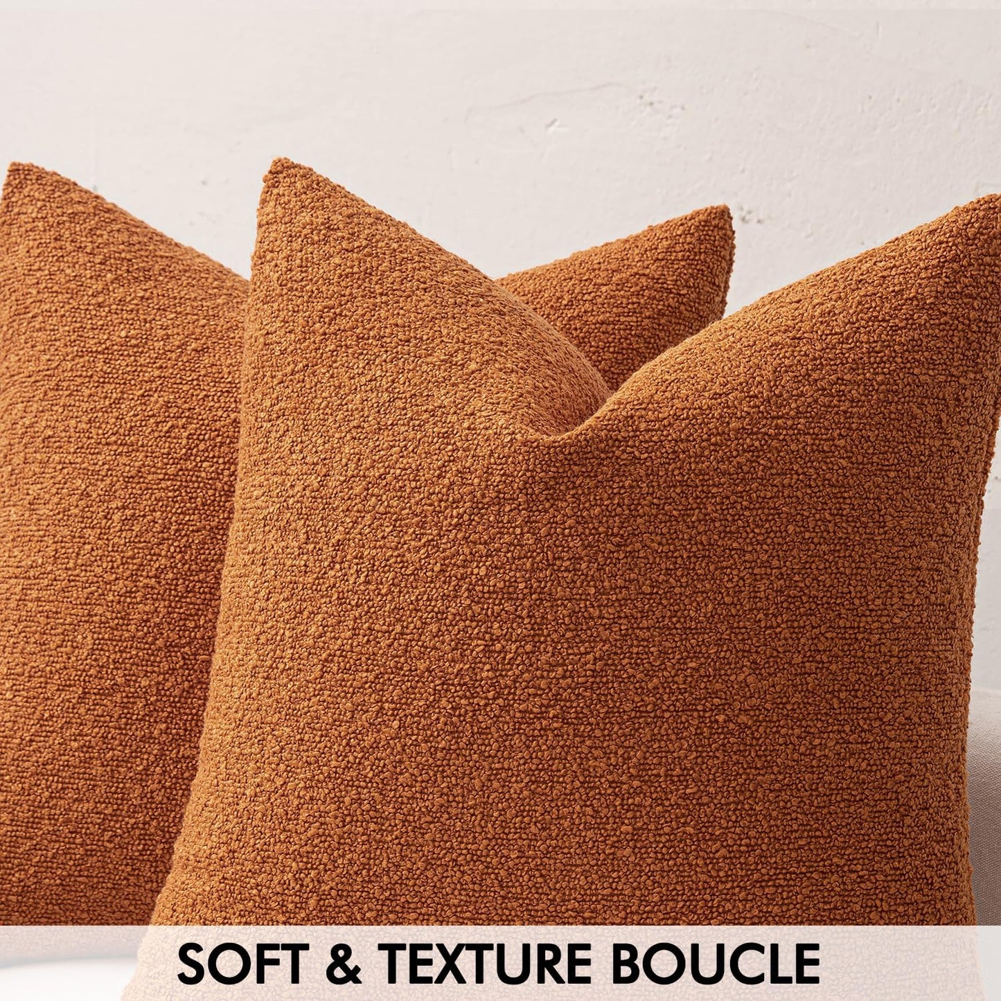 MIULEE 18x18 Inch Decorative Pillow Covers for Couch Bed Set of 2 Textured Boucle Neutral Winter Throw Pillows Orange Accent Solid Cushion Pillowcases Sofa Livingroom Home Decor