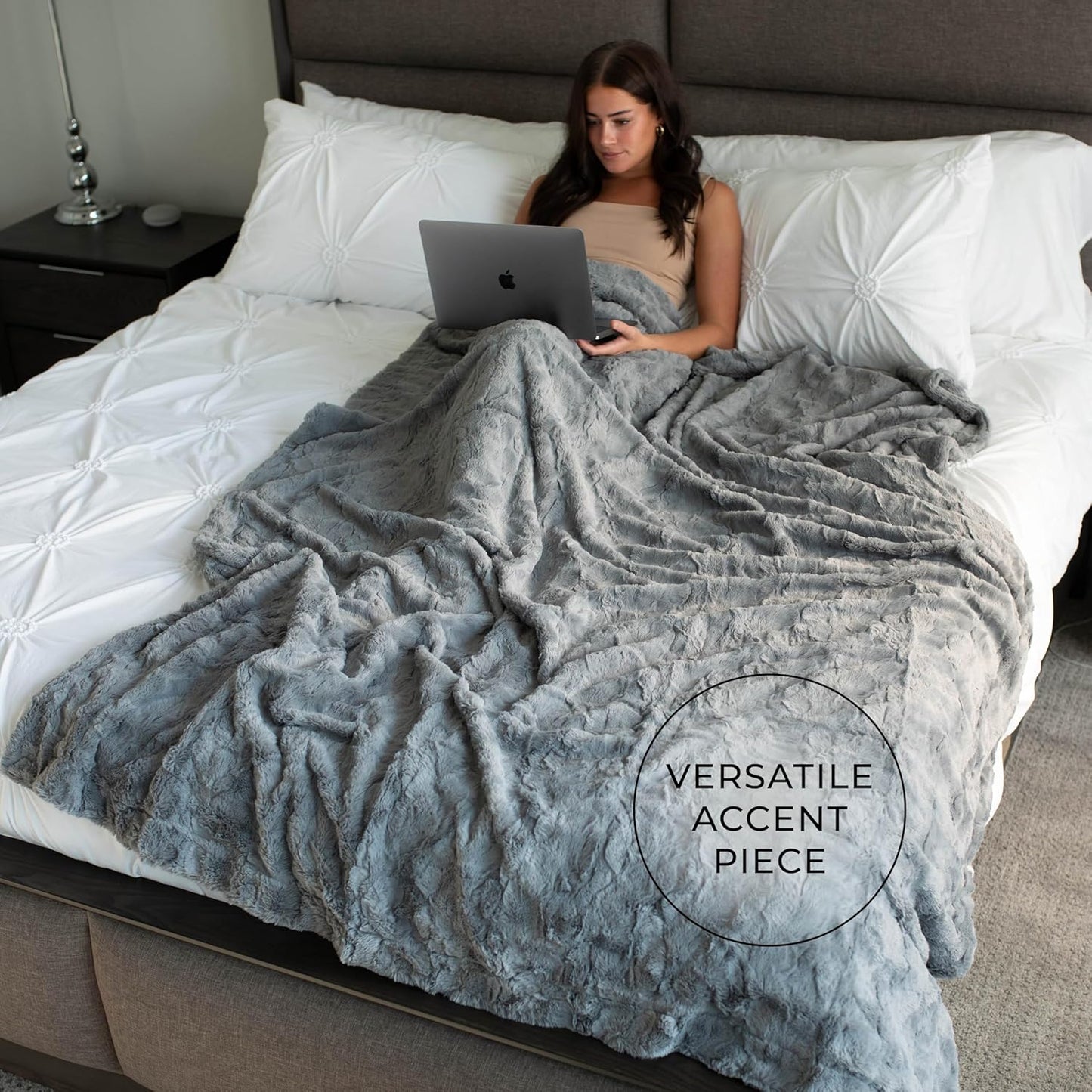 GRACED SOFT LUXURIES Throw Blanket Large Softest Warm Elegant Cozy Faux Fur for Home, Couch, Sofa, Chair, Den, Living Room (Solid Gray, Extra Large 60" x 80")