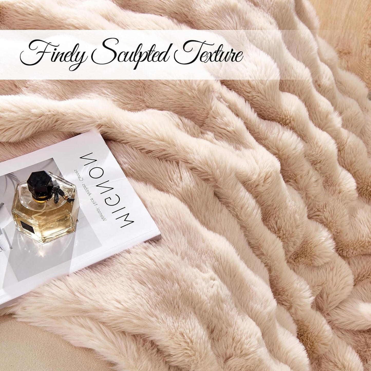 Luxury Faux Rabbit Fur Throw Blanket, Soft Bubble Fluffy Blanket Cozy Fuzzy Throw Blankets for Bed Sofa Couch, Decorative Thick Warm Plush Fuzzy Elegant Soft Mink Blanket (60" x 80", Brown)