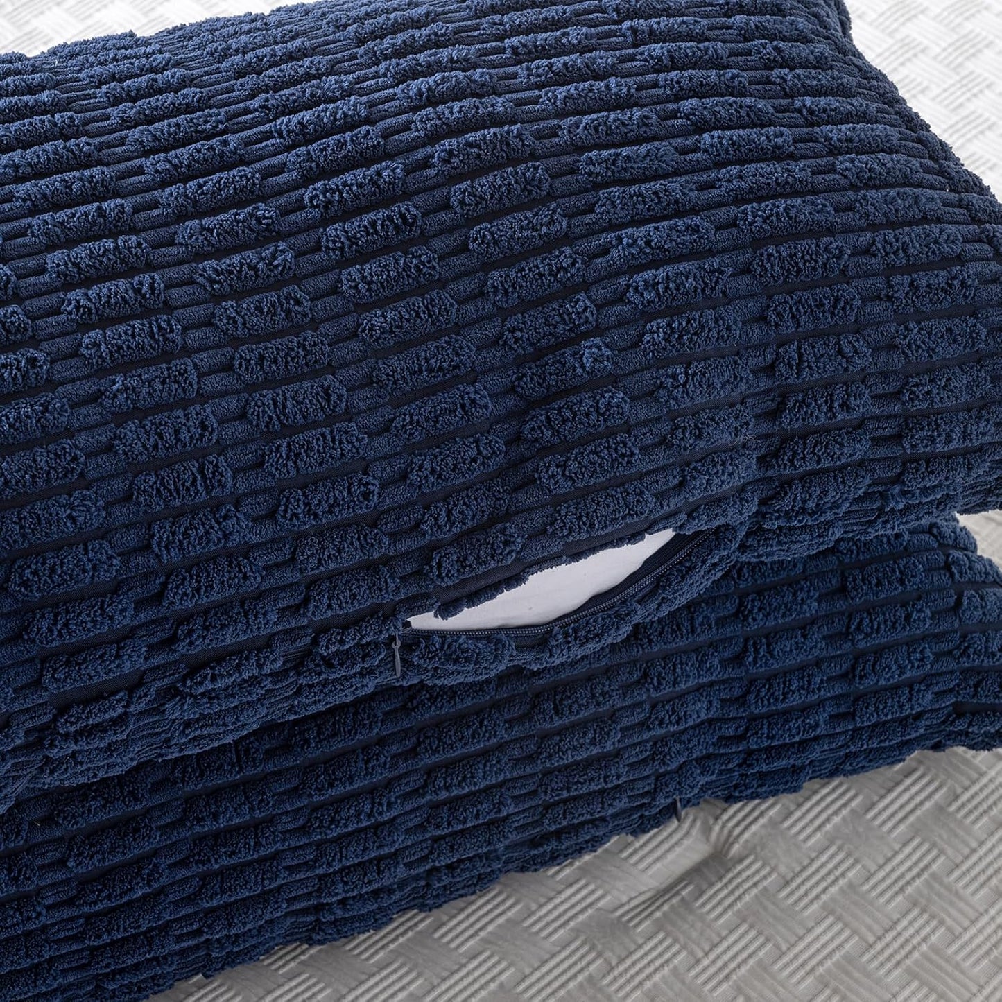 Fancy Homi Navy Blue Long Body Lumbar Decorative Throw Pillow Covers 14x36 Inch for Bed Couch Bedroom Bench, Soft Corduroy Rectangle Solid Pillow Case, Rustic Farmhouse Boho Room Decor