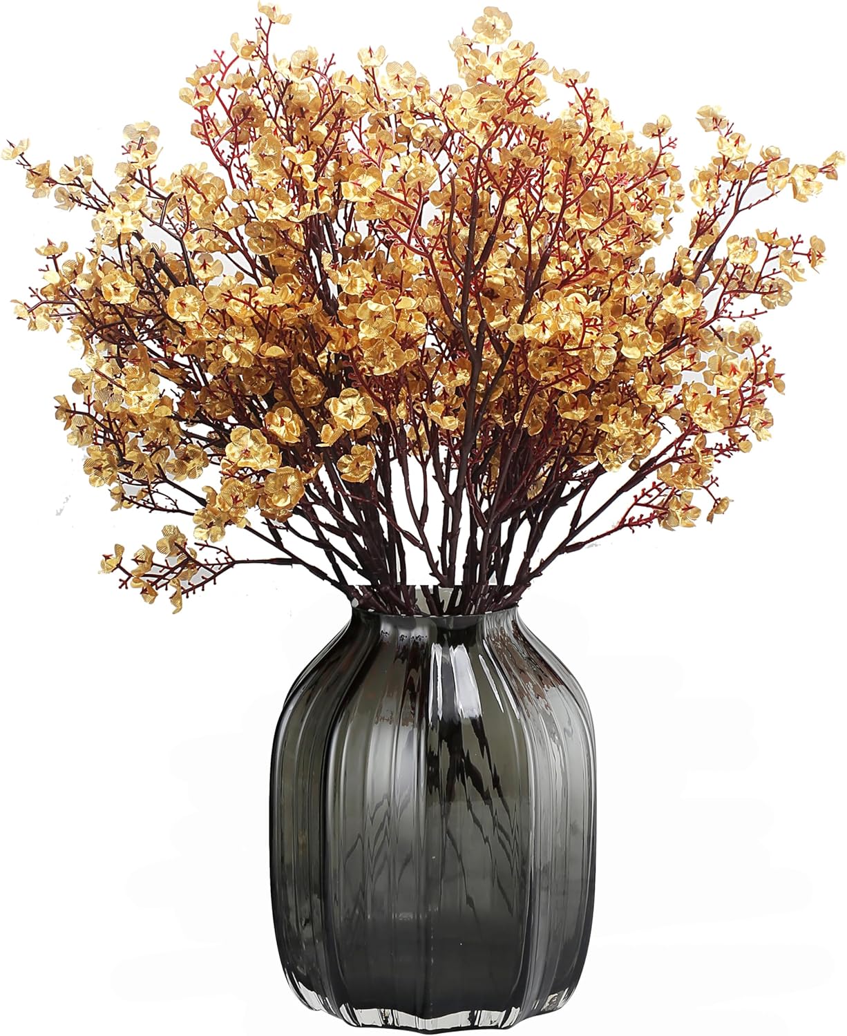 JAKY-Global Babys Breath Fabric Cloth Artificial Flowers 6 Bundle European Fake Silk Plants Decor Wedding Party Decoration Bouquets Real Touch DIY Home Garden (Gold-6pcs)