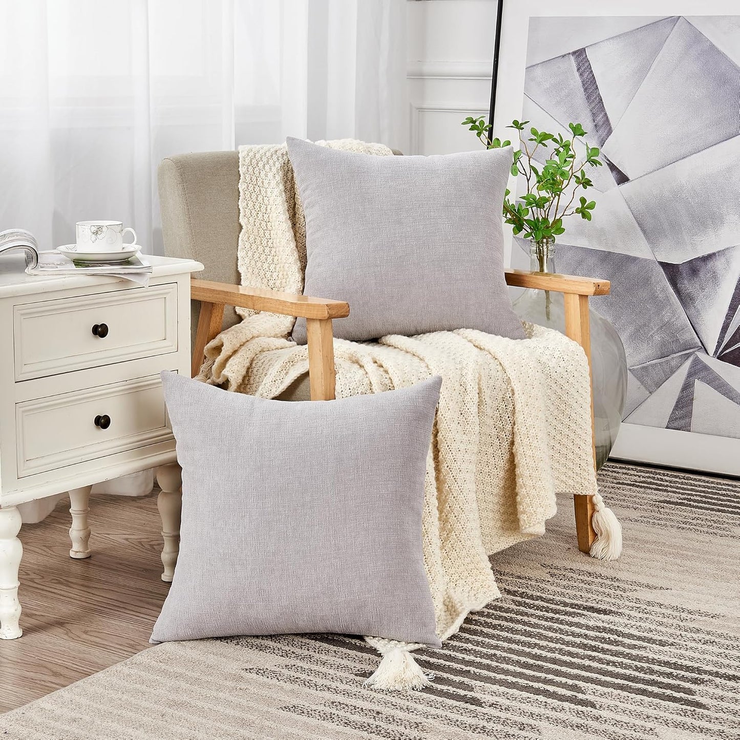 GAWAMAY Decorative Square Throw Pillow Covers 22"x22" Inch Set of 2, Super Soft Chenille Pillows Farmhouse Fall Pillowcase for Living Room Bedroom Sofa Couch Cushion Cover Light Grey 55x55cm