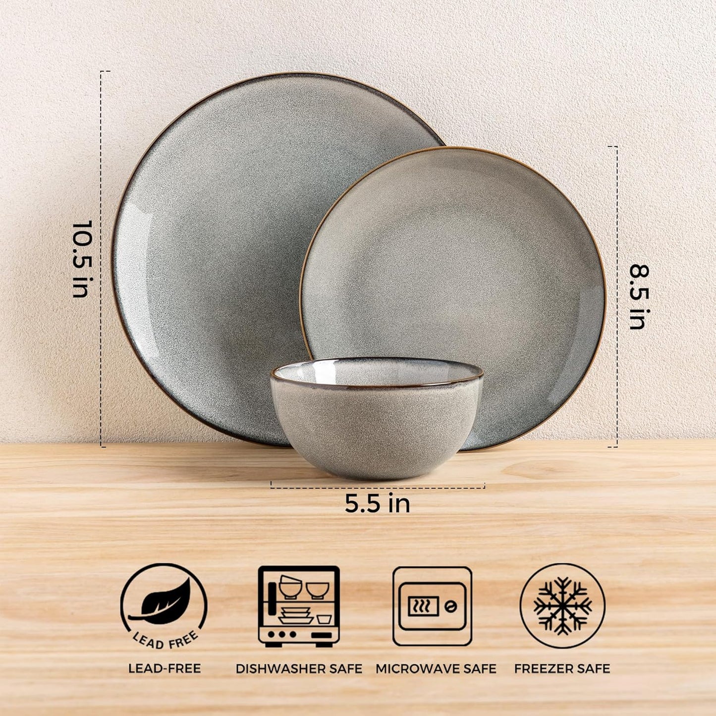 GBHOME Ceramic Dinnerware Sets for 6, 18 Pieces Stoneware Plates and Bowls Sets, Reactive Glaze Dish Set-Scratch Resistant, Dishwasher&Microwave Safe