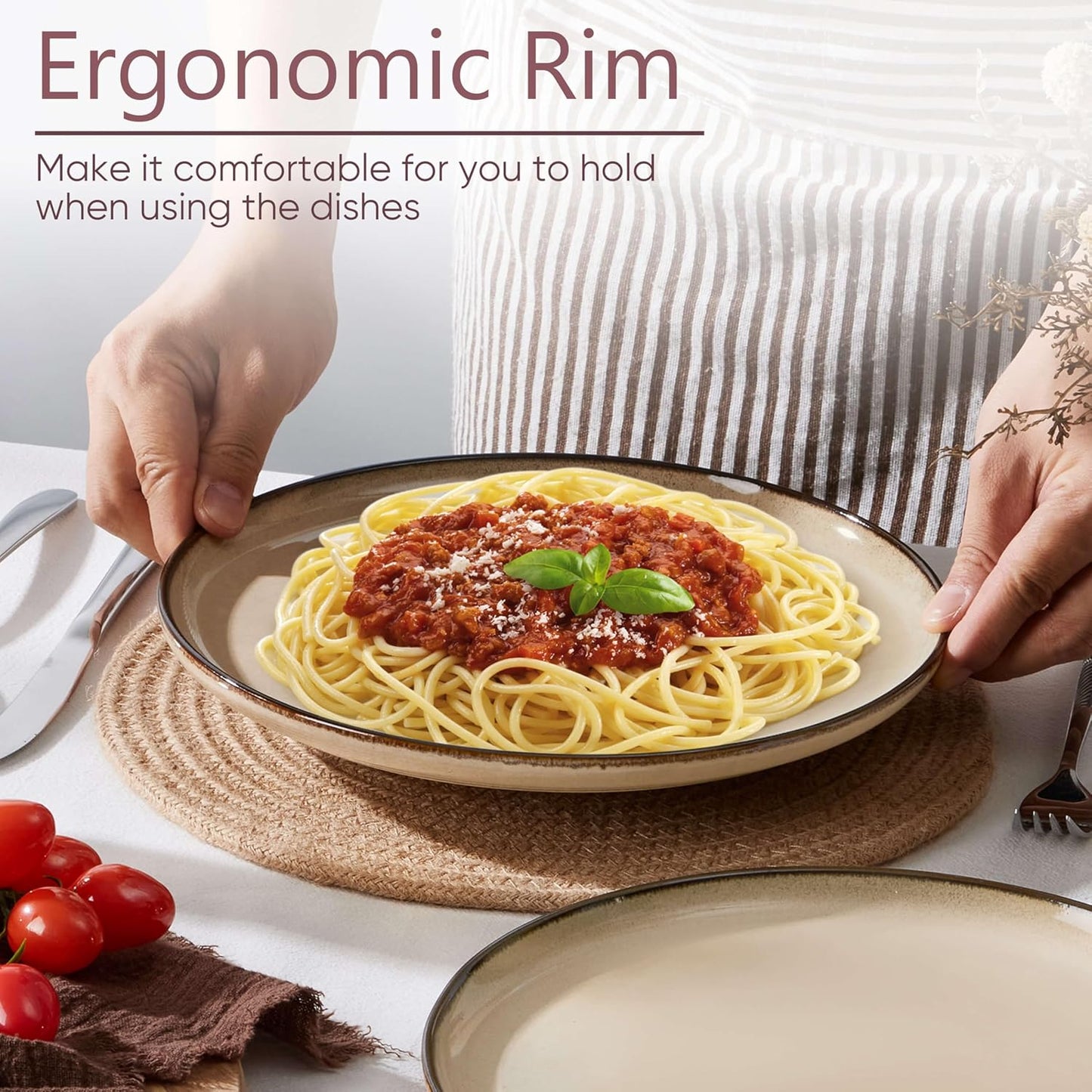 Herogo Ceramic 10.43 Inch Dinner Plates Set of 4, Stoneware Dinnerware Plate Set, Double Reactive Glaze Large Dinnerware Plates for Kitchen, Microwave, Oven & Dishwasher Safe, Cream Khaki