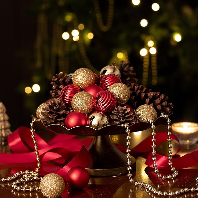 Valery Madelyn 1.57 Inches Small Christmas Tree Decorations Ornament Set for Fall Halloween, 24ct Red and Gold Shatterproof Hanging Ball Ornaments Holiday Party Decor