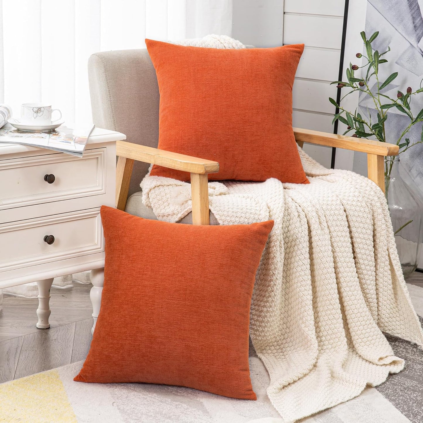 GAWAMAY Decorative Square Throw Pillow Covers 20x20 Inch Set of 2, Super Soft Chenille Pillows Farmhouse Fall Pillowcase for Living Room Bedroom Sofa Couch Cushion Cover Burnt Orange 50x50cm/20x20